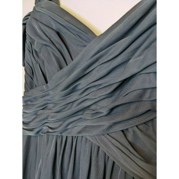 David's Bridal A-Line V-neck Short Chiffon Bridesmaid Dress Ruffle Navy Blue - Picture 5 of 8